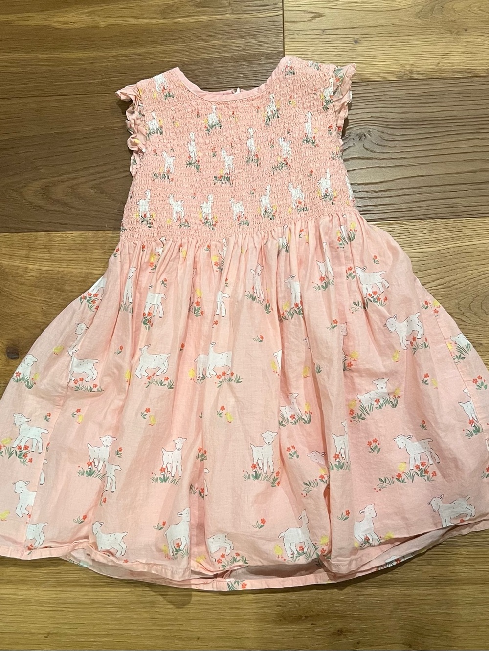 Mini Boden Pink Lamb Smocked Summer Dress